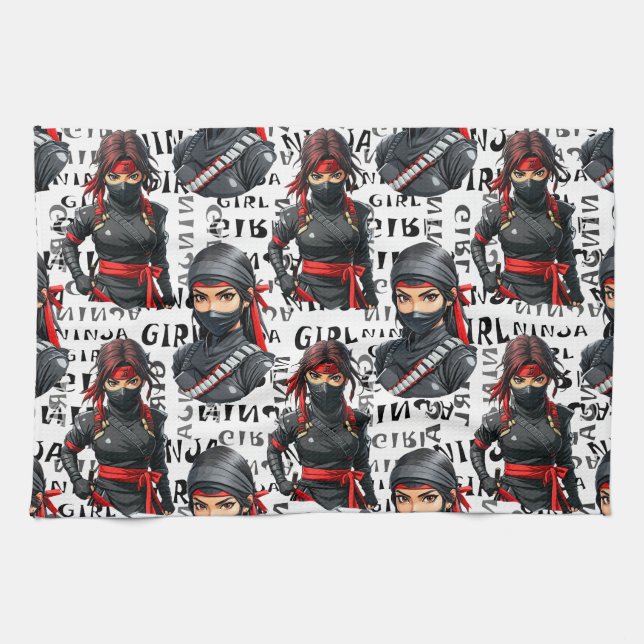 Ninja Girls Anime With Text Pattern Design Kitchen Towel (Horizontal)