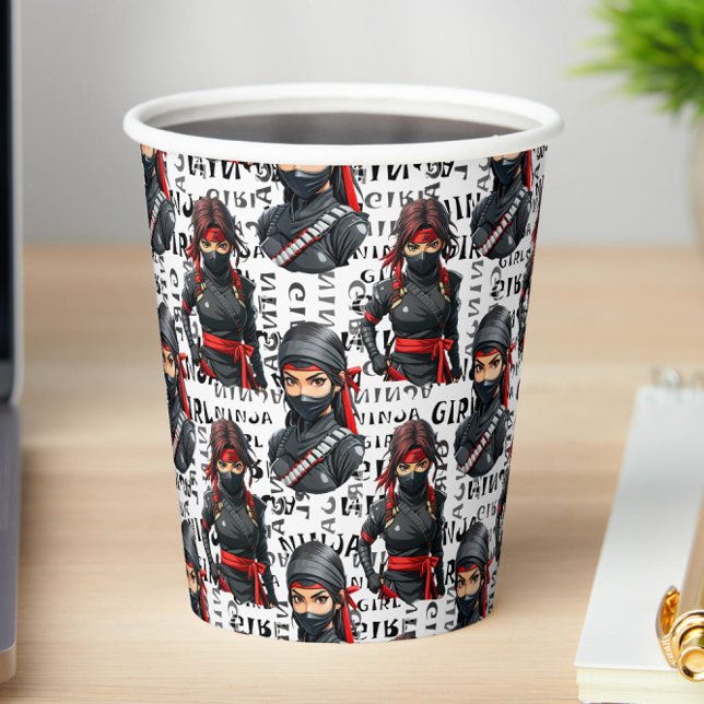 Ninja Girls Anime With Text Pattern Design Paper Cups (Creator Uploaded)