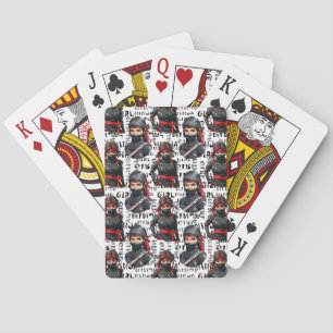 Ninja Girls Anime With Text Pattern Design Playing Cards