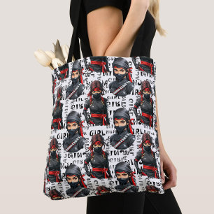 Ninja Girls Anime With Text Pattern Design Tote Bag