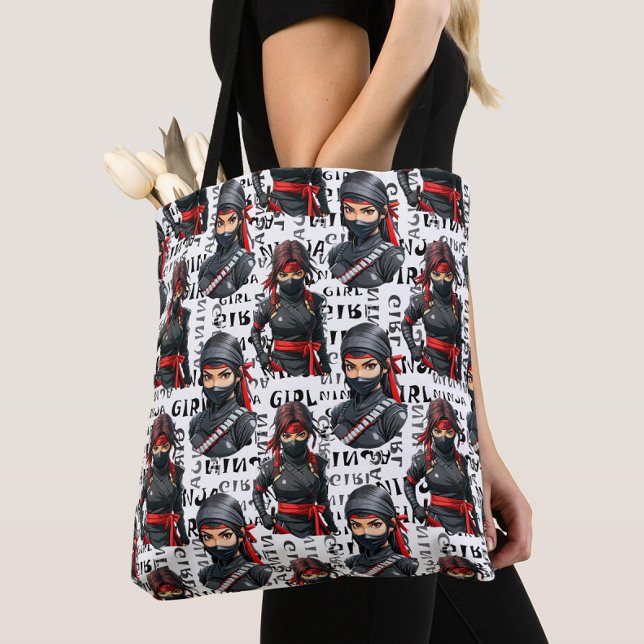 Ninja Girls Anime With Text Pattern Design Tote Bag (Creator Uploaded)
