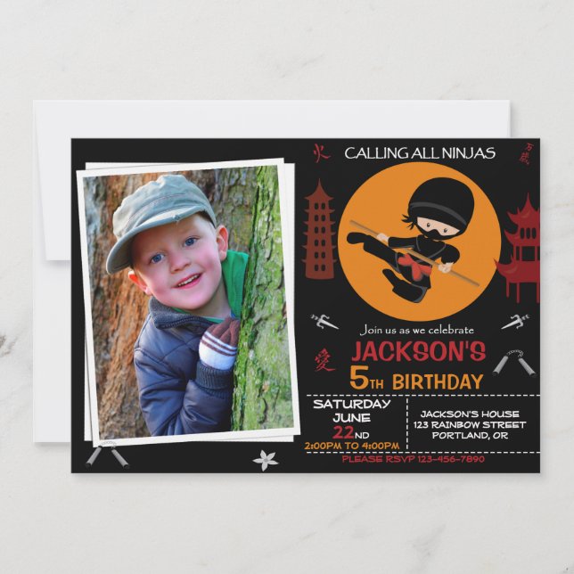 Ninja invitation anniversaire invitation guerrier  (Devant)