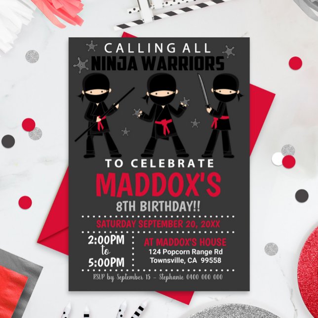 Ninja Invitation Anniversaire Red Ninja (Créateur téléchargé)
