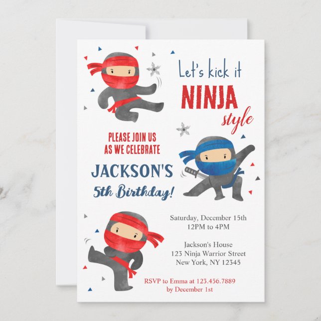 Ninja Karate Anniversaire Fête Invitations (Devant)
