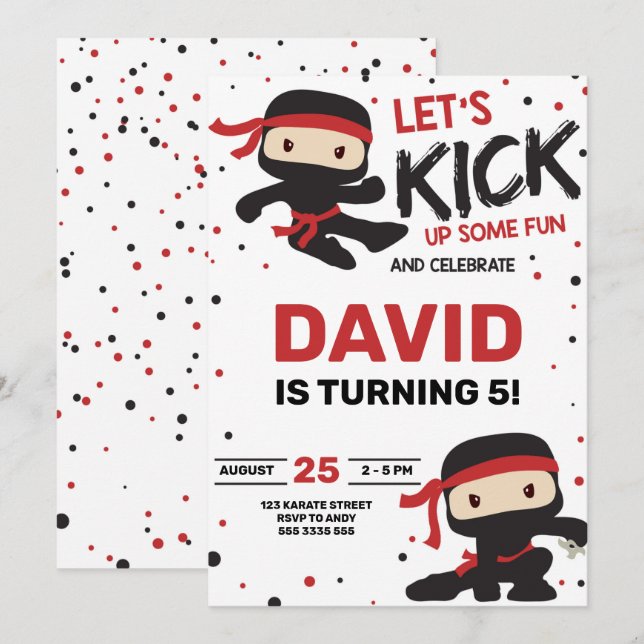 Ninja Karate Boy Birthday Martial Arts Invitation (Front/Back)