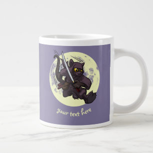 Ninja Katana Swords Flying Kick Cartoon Black Cat Large Coffee Mug