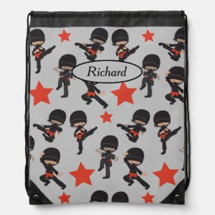 Ninja Kids Red Star Pattern Drawstring Bag