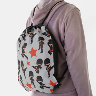 Ninja Kids Red Star Pattern Drawstring Bag