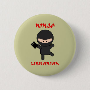 Ninja Librarian with Book 2 Inch Round Button
