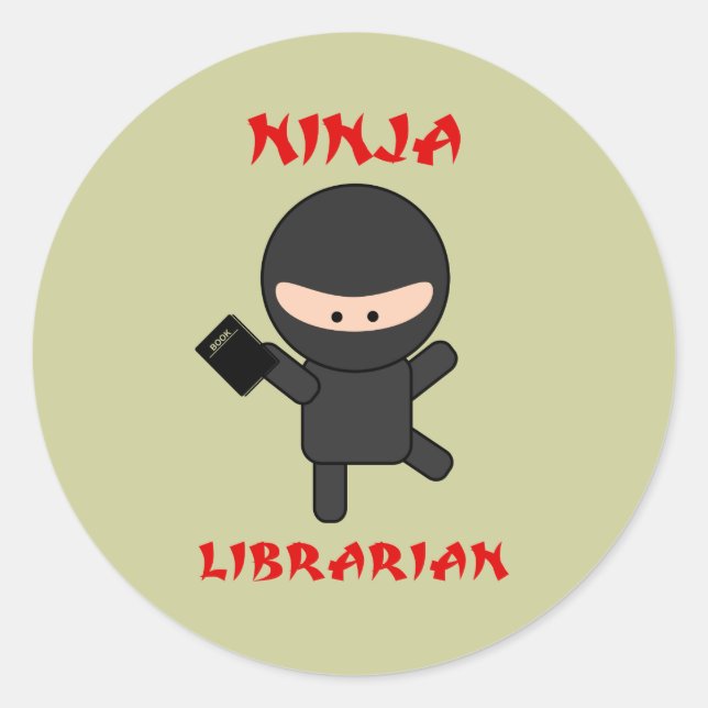 Ninja Librarian with Book Classic Round Sticker (Front)