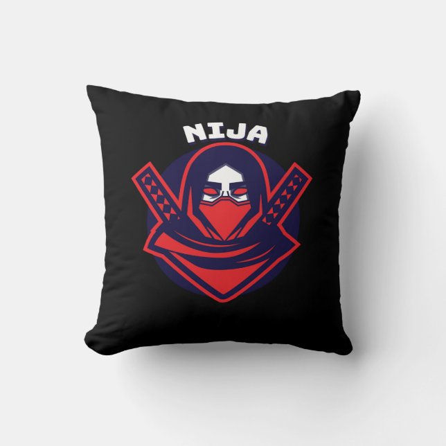 Ninja Logo – Bold Warrior Emblem Throw Pillow (Front)