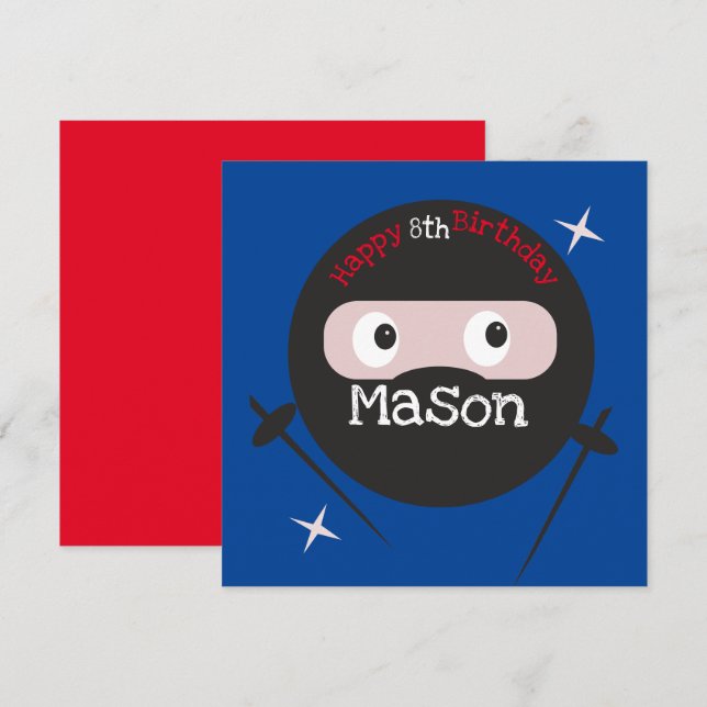 Ninja Martial Arts Karate Boys Birthday  Red Blue Card (Front/Back)