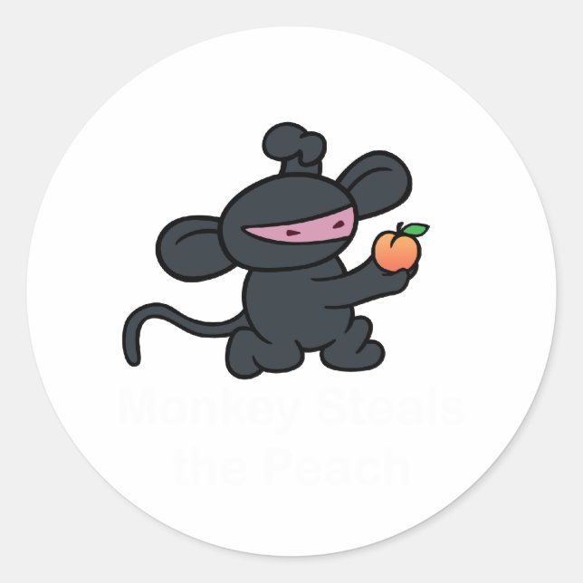Ninja Monkey Steals the Peach Classic Round Sticker (Front)