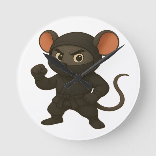 Ninja Mouse Wall Clock | Funny Cartoon Martial Art (Front)