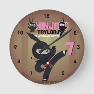 NINJA Movie Star Warrior Kicking it Karate Kids Round Clock