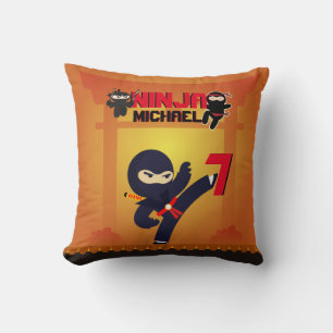NINJA Movie Star Warrior Kicking it Karate Kids Throw Pillow