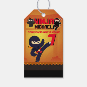 NINJA Movie Star Warrior Kicking it Karate Party Gift Tags