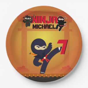 NINJA Movie Star Warrior Kicking it Karate Party Paper Plate