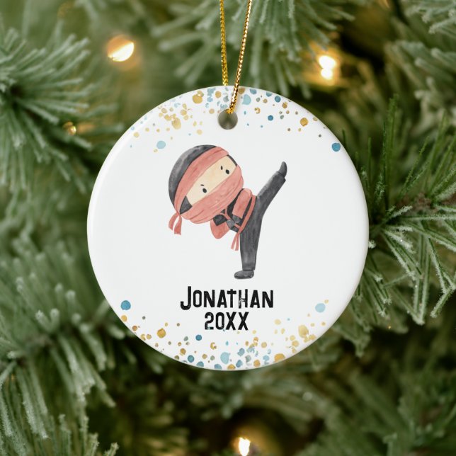 Ninja Ornament, Cute Karate Kids Christmas  Ceramic Ornament (Tree)