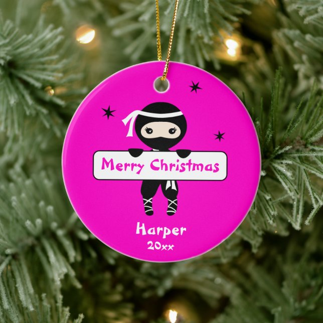 Ninja Ornament, Girls Cute Karate Kids Christmas  Ceramic Ornament (Tree)