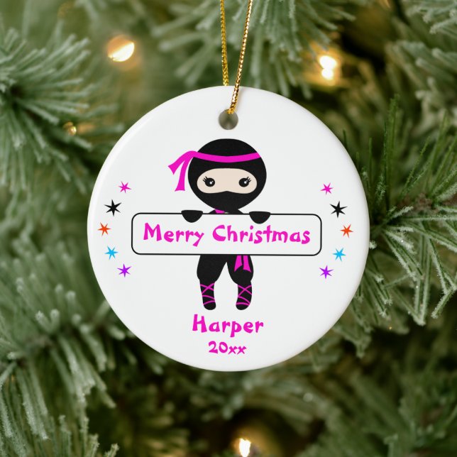 Ninja Ornament, Girls Cute Karate Kids Christmas  Ceramic Ornament (Tree)