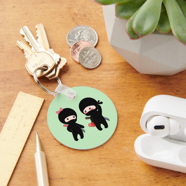Ninja Pair, a Boy and a Girl on Green Keychain (Desk)