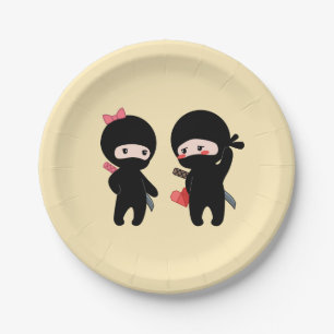 Ninja Pair, a Boy and a Girl on Yellow Paper Plate