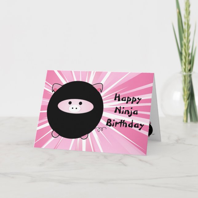 Ninja Pig Happy Birthday Card (Front)
