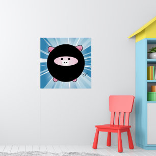 Ninja Pig on Blue Poster Print
