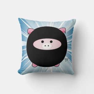 Ninja Pig on Blue Throw Pillow