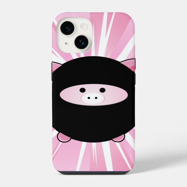 Ninja Pig on Pink iPhone Case (Back)