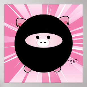 Ninja Pig on Pink Poster