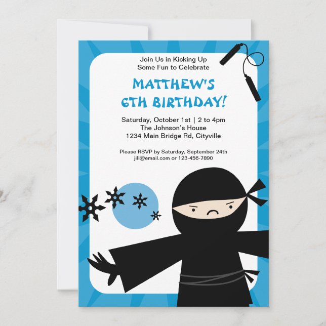 Ninja Power Blue Invitation (Front)