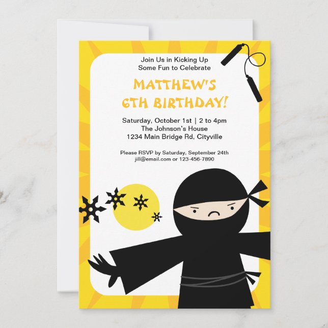 Ninja Power Yellow Invitation (Front)