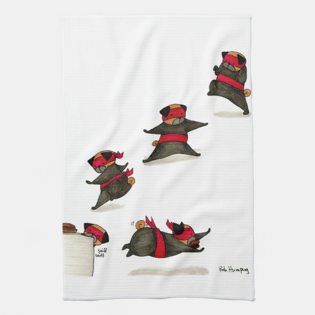 Ninja Pug Snack Attack! Kitchen Towel (Vertical)