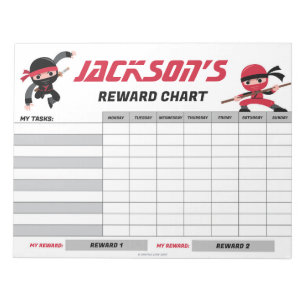 Ninja Red Black Reward Chart Personalized Tasks Notepad