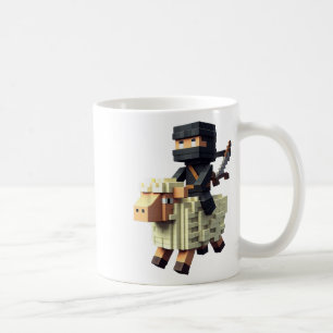 Ninja Riding Sheep Block Style Character Pixel Art Coffee Mug