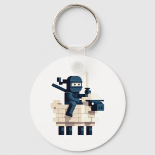Ninja Riding Sheep Block Style Character Pixel Art Keychain