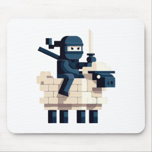Ninja Riding Sheep Block Style Character Pixel Art Mouse Pad