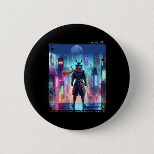 Ninja Samurai Electric Pole In Japanese Retro Cybe 2 Inch Round Button