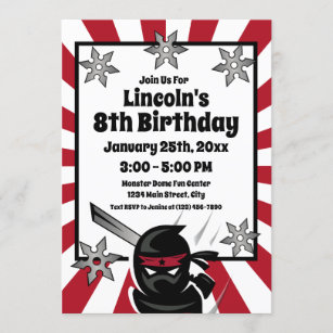 Ninja Samurai Warrior Kids Boys Birthday Party Invitation