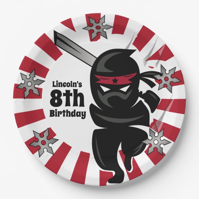 Ninja Samurai Warrior Personalized Birthday Paper Plate (Front)