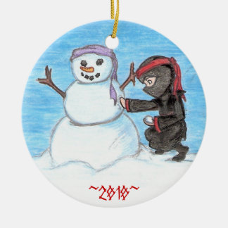 Ninja Snowman Ceramic Ornament
