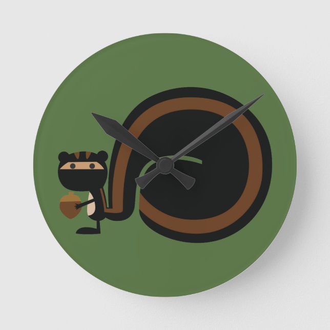 Ninja Squirrel Round Clock (Front)