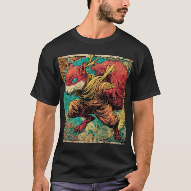 Ninja Squirrel Strike – Gritty Comic Poster T-Shirt (Front)