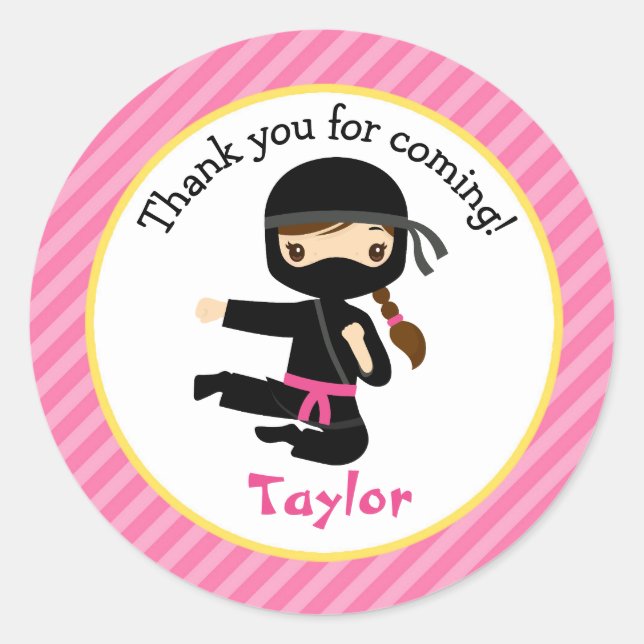Ninja Stickers (Pink Girl Ninja Birthday Party) (Front)