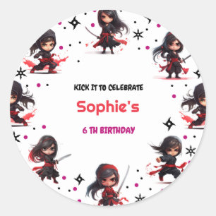 Ninja style kids girlish birthday classic round sticker