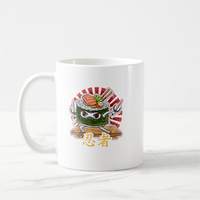 Ninja Sushi Roll Japan Japanese Food  Coffee Mug (Left)