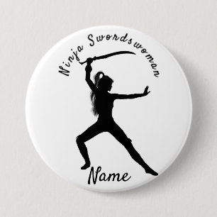 Ninja Swordswoman Silhouette Thunder_Cove 3 Inch Round Button