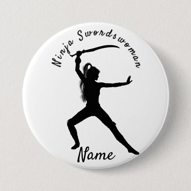 Ninja Swordswoman Silhouette Thunder_Cove 3 Inch Round Button (Front)